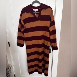 Madewell  Burgundy and Tan Knit Sweater Dress. 70% cashmere 30% wool